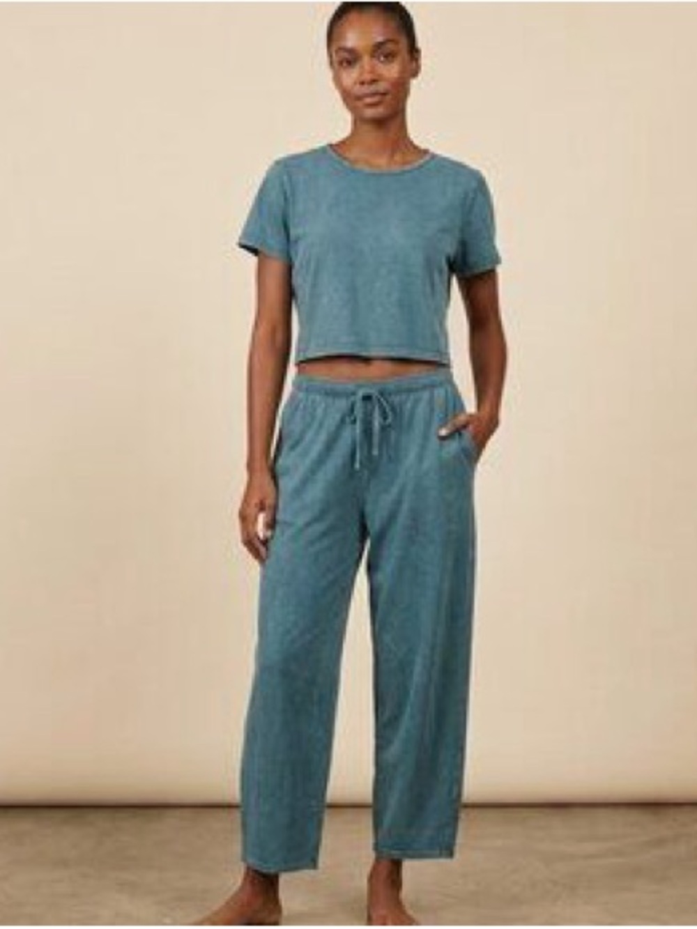 Anthropologie Sundry Matching Set Lounge Comfy Acid Wash Crop Effortless Small